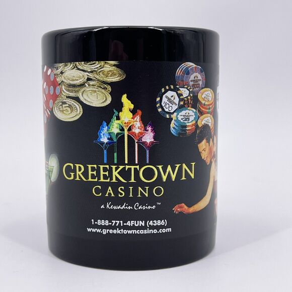 Greektown Casino Coffee Mug w Die Spinner Handle Gambling Slots Poker Chips Dice - Picture 9 of 10